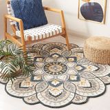 Safavieh Traditioneel tapijt voor woonkamer, eetkamer, slaapkamer - Novelty Collection, korte pool, beige en marine, 90 x 90 cm