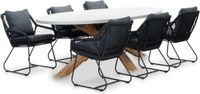 BUITEN living Livorno/Portofino zwart dining tuinset 7-delig | betonlook + touw | 240cm ovaal | 6 personen