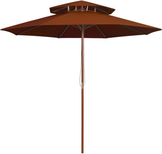 vidaXL Parasol dubbeldekker met houten paal 270 cm terracottakleurig