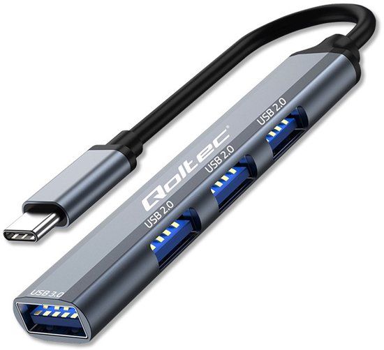 Qoltec - USB-C 3.1 Hub - 4 poorten - USB 3.0 - 3x USB 2.0 - Grafietowy