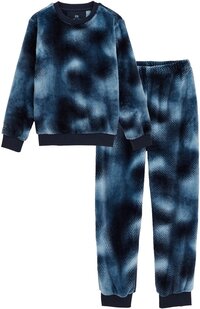 WE Fashion Jongens fleece pyjama met dessin donkerblauw 170/176
