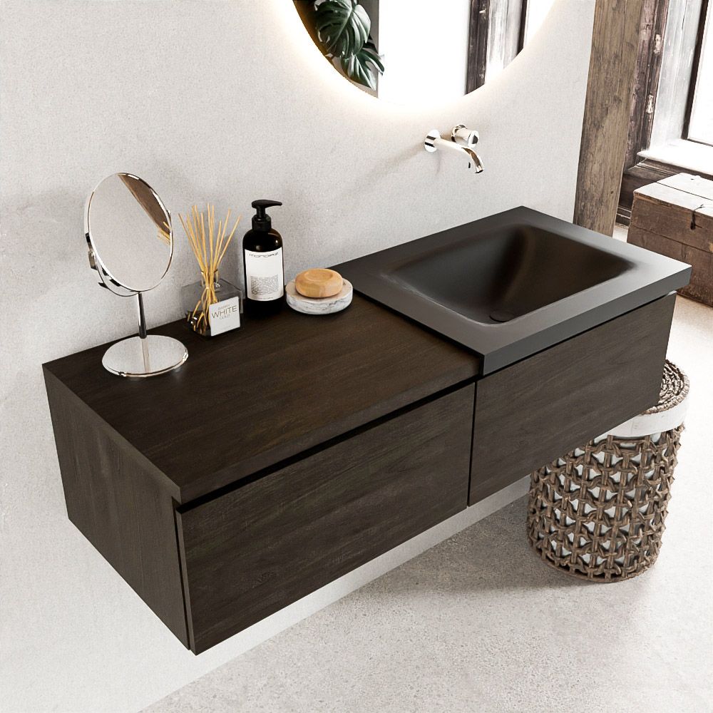 Mondiaz Bukla badmeubel rechts 2 lades 120 dark brown en urban
