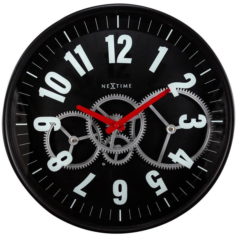 NeXtime Modern Gear - Wandklok - Zwart - 36 cm