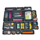 Backerysupply Set van 22 interlocking bureaulade organizer 4 verschillende maten lade zwarte lade verdelers opslag voor kantoor benodigdheden make-up badkamer