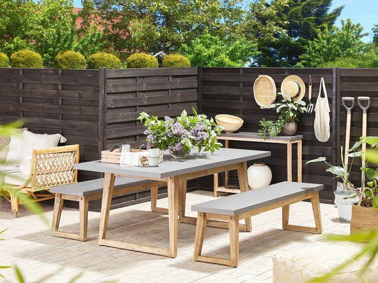 Beliani ORIA - Tuintafel - Grijs - 180x90cm - Vezelcement - Rechthoek