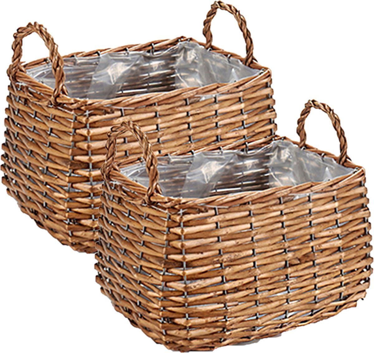 Ibergarden Set van 2 plantenbak manden gevlochten riet 26x21x16cm - bruin