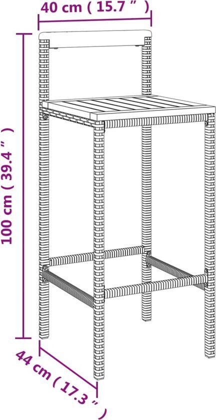 vidaXL 3-delige Tuinbarset poly rattan en massief acaciahout zwart