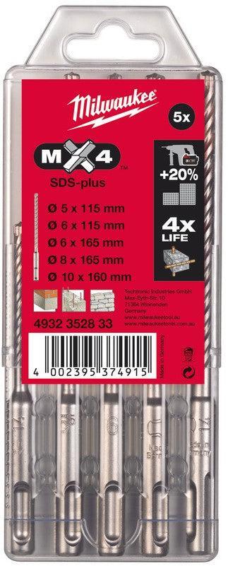 Milwaukee SDS-plus MX4 hamerboren - 4-kanten snijdend / cassettes SDS-Plus MX4 Set - 5 stuks - 4932352833