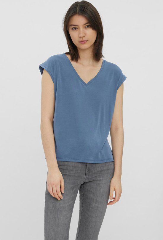 Vero Moda Vmfilli Ss V-neck Tee Ga Noos - China Blue - S