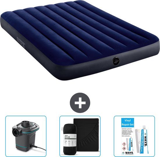 Intex luchtbedset - twijfelaar - 137 x 191 x 25 cm - blauw + accessoires