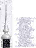 Kaemingk B.V. Décoration de Noël sommet en verre mat 26 cm et guirlandes en aluminium étoiles lot hiver blanc de 3x pièces - Décoration de sapin de Noël