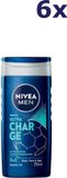 Nivea Men Ultra Charge Body, Face & Hair Shower Gel - 6 x 250 ml