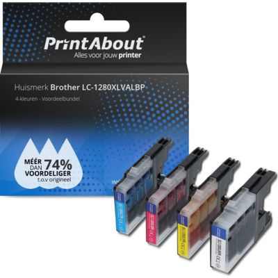 PrintAbout Huismerk Brother LC-1280XLVALBP Inktcartridge 4-kleuren Voordeelbundel Hoge capaciteit