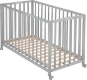 roba Houten Opvouwbaar Kinderbed (60 x 120cm) Biologisch Beukenhout - Babybed met 3 Bodemhoogtes - Wielen met Rem Inbegrepen (Taupe)