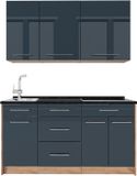 Vicco Eenpersoonskeuken Fame-Line, Donkerblauw hoogglans/Goudkleurig Eiken, 150 cm zonder werkblad
