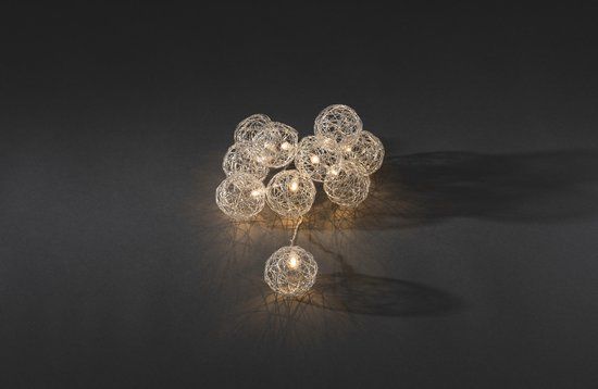 Konstsmide 3148 - LED Draadbol Lichtsnoer - 16 Lampjes - 6cm - Warmwit - Binnen - Op Batterij