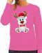 Bellatio Decorations Foute Kersttrui/sweater voor dames - Merry Christmas - roze - kerst ijsbeer XS