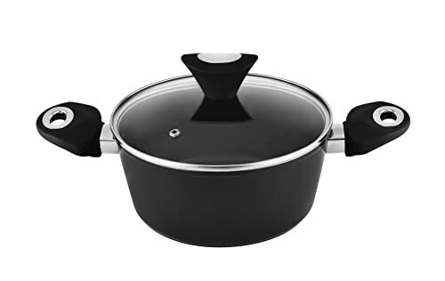 Venga! 20 cm Cooking Pot with Lid, 2.5 L Capacity, Non-Stick Coated, Dishwasher Safe, Turbo-Induction Bottom, Soft-Touch Ergonomic Handles, Black/Silver, VG POT 3000