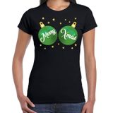 Bellatio Decorations Fout kerst t-shirt zwart met groene merry Xmas ballen borsten voor dames - kerstkleding / christmas outfit XS