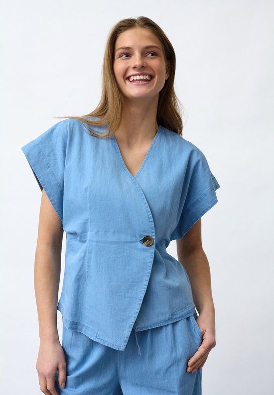 SISTERS POINT Evela-ve3 Dames Top L. Blue denim Maat L