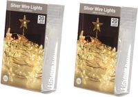 Merkloos Draadverlichting - 2x - sterren lampjes - 20 leds - warm wit - 95 cm - kerstverlichting
