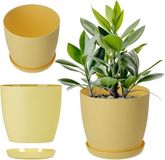 Merkloos KADAX Bloempot, plantenpot met onderzetter, ronde kunststof bloempot voor cactussen, varens, matte bloempot voor balkon, woning en terras, 16 cm, citroen