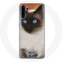 Maniacase Hoesje voor Huawei P30 Siamees zwart wit blauwe ogen