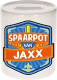 Bellatio Decorations Kinder spaarpot met naam - Jaxx - keramiek - met dop - wit