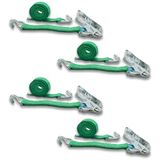 DoZurr 2000 Set van 4 spanbanden met ratel en profielhaken, belastbaar tot 1000 kg, 35 mm breed x 4 m lang, groen