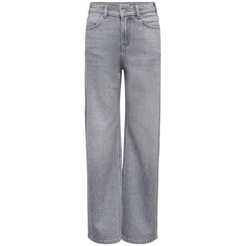 ONLY KIDS ONLY GIRL KOGCOBAIN wide leg jeans met strass-steentjes - grijs