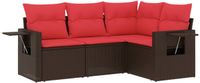 vidaXL 4-delige tuinbankset met kussens, bruin, polyrotan