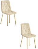 Oskar Set van 2 Eetkamerstoelen LIBRA - Lichtbeige fluweel - Gouden metalen poten