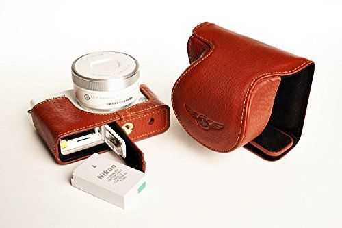 TP Handgemaakte Echt Lederen Full Camera Case Bag Cover Voor Nikon J4 Bruin Onderzijde Opening Versie