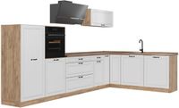 Vicco Hoekkeuken R-Line, Wit landelijk/Goudkleurig Eiken, 347 cm