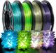 Merkloos 175 mm PETG Glitter filament 3D-printerfilament 250 g x 4 vert-bleu-bleu et violet-arc-en-ciel