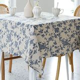 Pastoral Tafelkleed, vierkant, 132 x 133 cm, linnen stoffen tafelkleed, wasbaar, stofdicht, kreukvrij, voor restaurant, picknick, binnen en buiten, bloemen (donkerblauw)