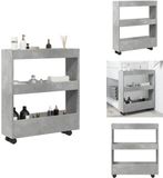 vidaXL - Opbergtrolley - smal - 3-laags - bewerkt - hout - betongrijs