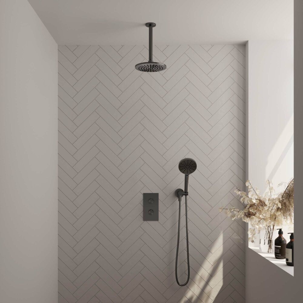 Brauer Gunmetal Carving thermostatische inbouw regendoucheset 2-weg omstel