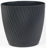 Form Plastic Plantenpot/bloempot Waves - kunststof - antraciet - D15 x H14 cm - met opvang schotel - rond