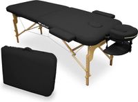 WELLCORE massagetafel, inklapbaar, van hout, kunstleer, 186 x 66 cm, in hoogte verstelbaar, afneembare kop, twee verlengarmen, gezichtsgat, zwart, tot 140 kg