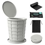 SereneLife Opvouwbaar Toilet voor Kamperen – In Hoogte Verstelbare Draagbare Reistoilet met Deksel, Draagtas, Antislip Basis, Draagvermogen 150 kg + 3-Pack Spoelbare Doekjes - Grijs