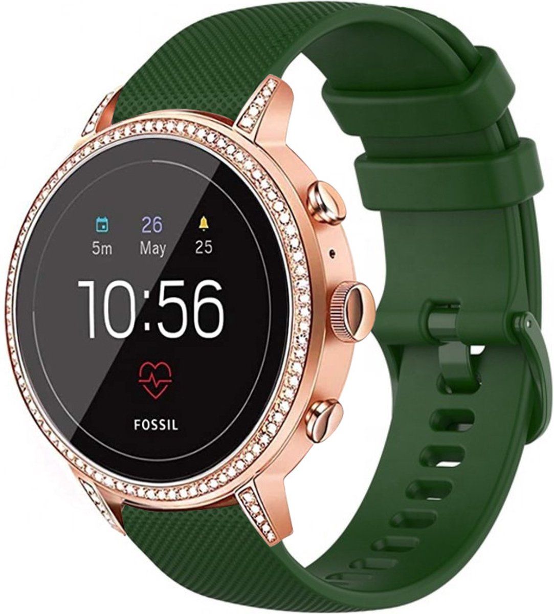 Strap-it Fossil Gen 5e - 42mm siliconen bandje - legergroen