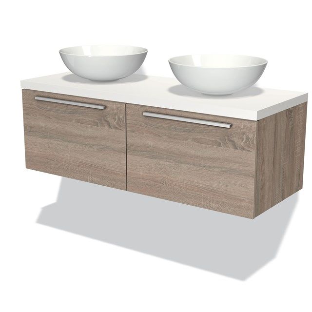 Maxaro Badkamermeubel Modulo Plato Eiken 120cm 2 Lades Vlak Mat Wit