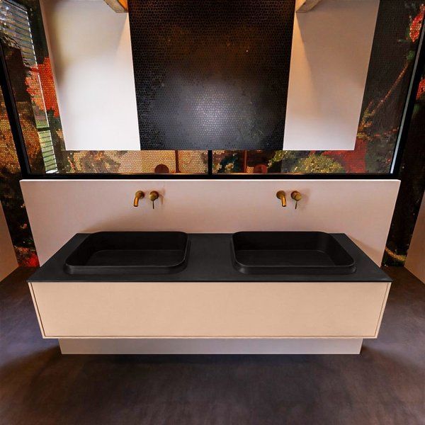 Mondiaz ERIN 150cm badmeubelset onderkast Rosee met 1 lade + Wastafel RIDGE dubbel Urban