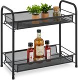 Merkloos Relaxdays kruidenrek, 2 etages, metaal, zwart