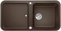 Keukenaanrecht Blanco Yova 523603 XL 6 S Silgranit keukenspoelbak PuraDur, omkeerbaar, koffiebruin/met InFino afvoergarnituur met compound snijplank en asafvoer