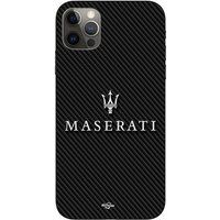 Maniacase iPhone 12 Pro Max Maserati wit met carbon achtergrond hoesje