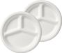 Duni Assiettes à fondue/gourmet jetables - 100x - 3 compartiments - blanc - D26 cm