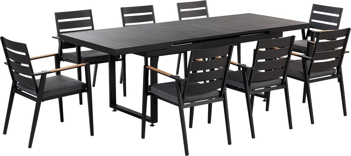 Beliani VALCANETTO/TAVIANO - Dining Set for 8 - Zwart - Aluminium