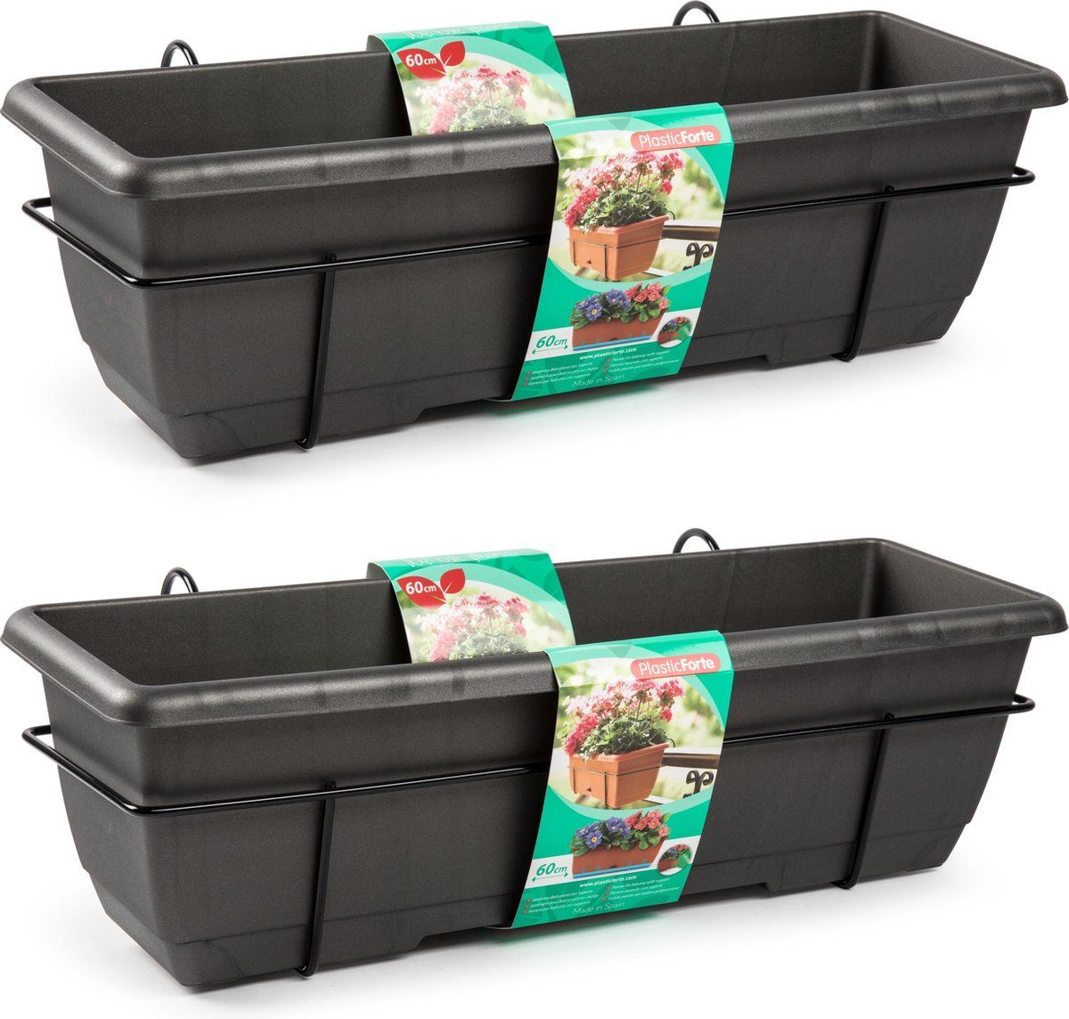 Forte Plastics Balkon plantenbak antraciet 60 cm met hanger
